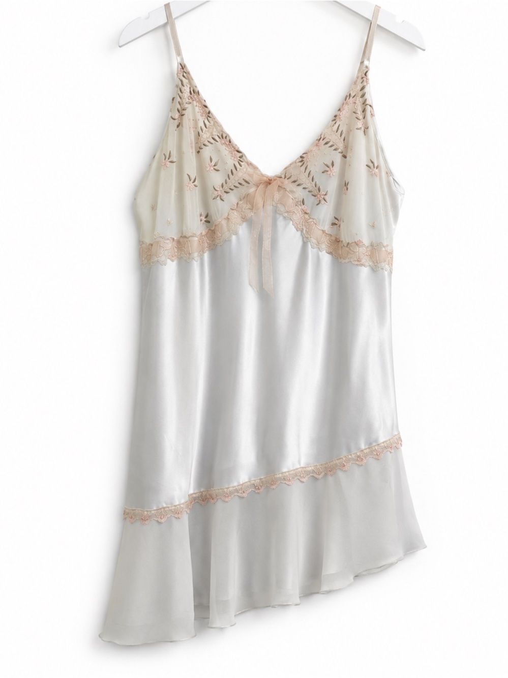 Delicates Ivory Soft  Nightgown Asymmetrical Hem Embroidered Lace